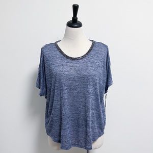 Juicy Couture Kohls Heather Dusty Blue Cold Shoulder Beaded Neck Knit Hi Lo Top